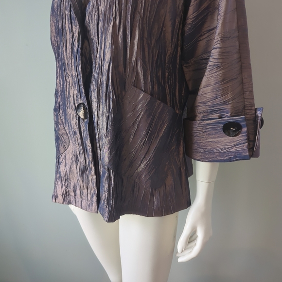 Rare! Adele Dallas Orr Couture Crinkled Iridescent Cropped Pea Coat Blazer XS - Picture 4 of 9